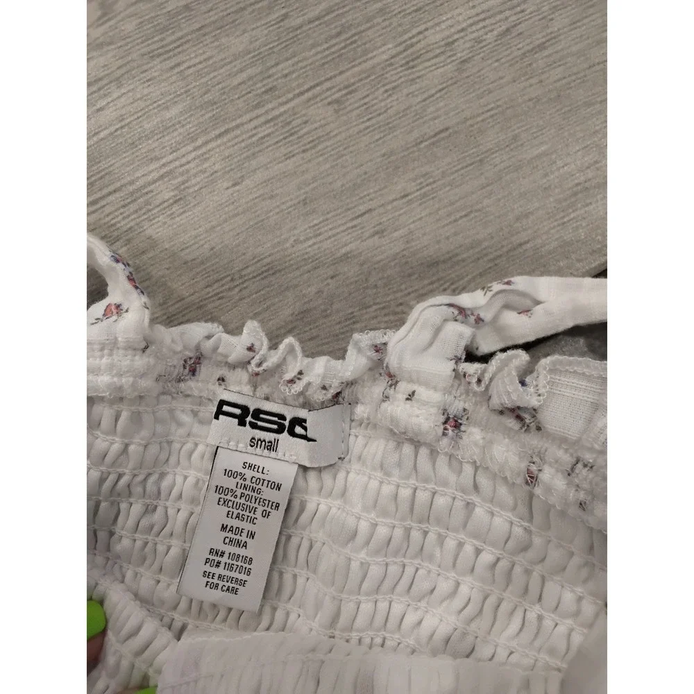 RSQ‎ Girls White Floral Smocked Tiered Ruffle Dress Small Cotton Plaid Textured